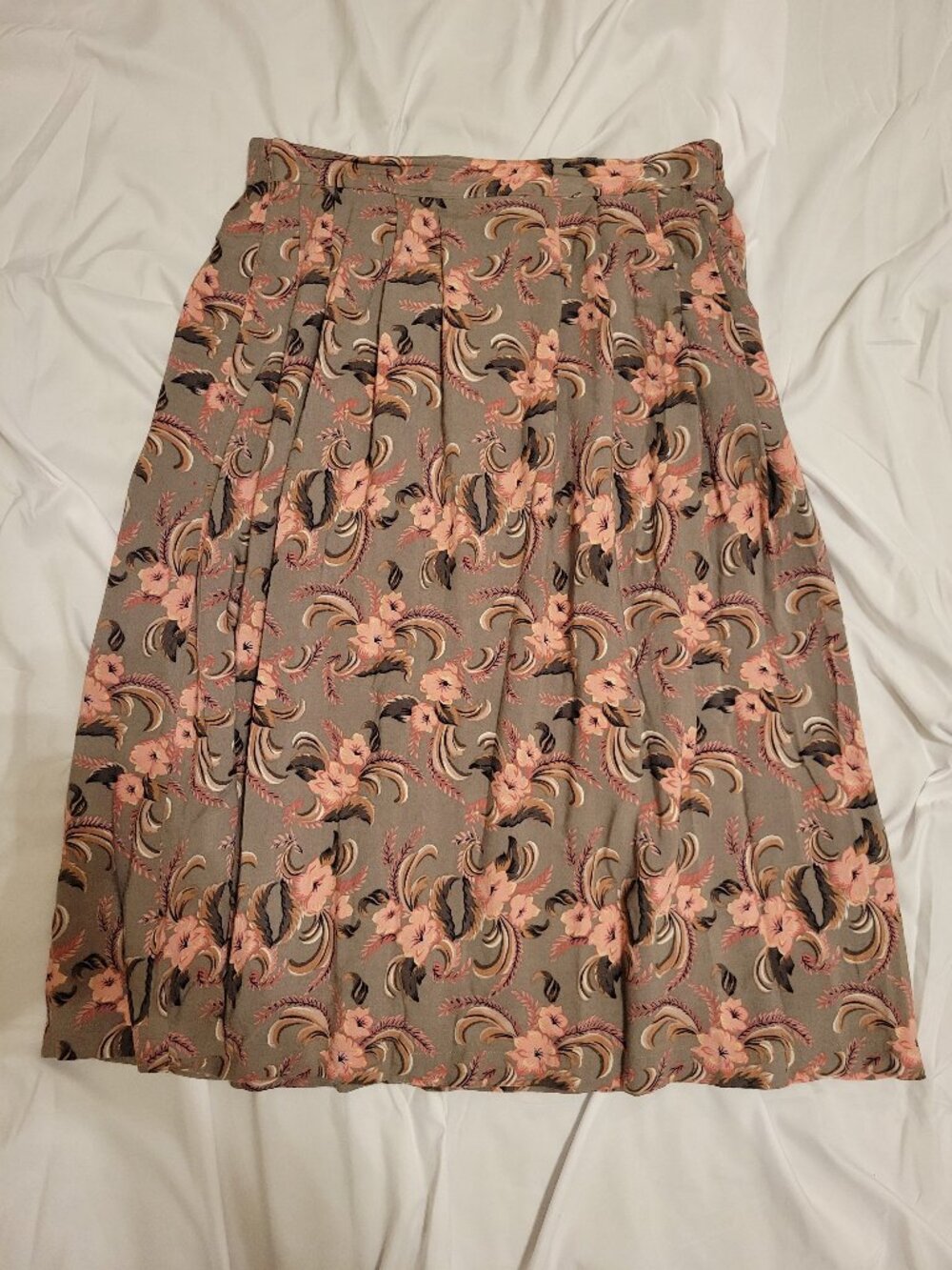 90s Sag Harbor Sage Green Pink Floral Midi Skirt Petite Medium Cottagecore Fairy